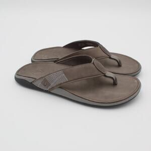 Olukai Tuahine Leather Flip Flops Mens Size 7 Brown Comfort Sandal Beach